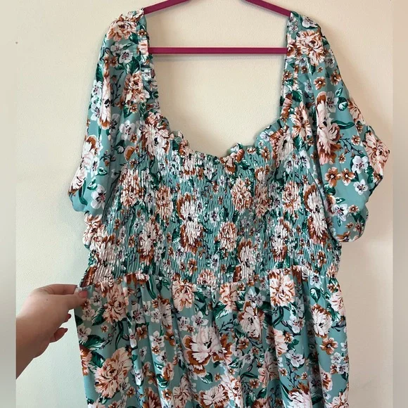 Plus Size LC Lauren Conrad Balloon Sleeve Smocked Floral Midi Dress - Picture 6 of 12